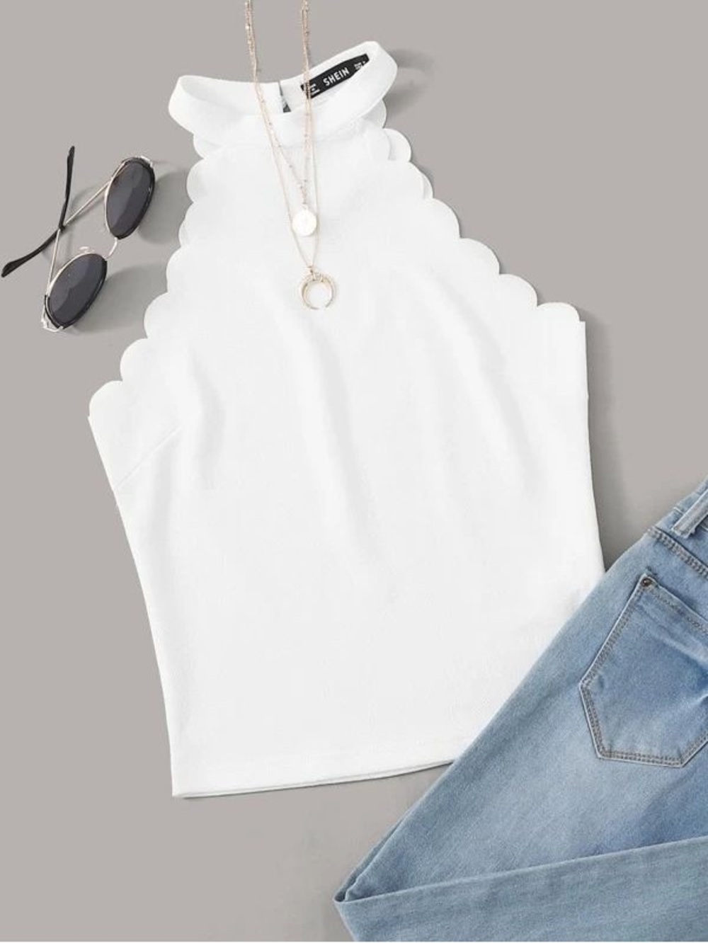 SHEIN White Scalloped High Neck Camisole
